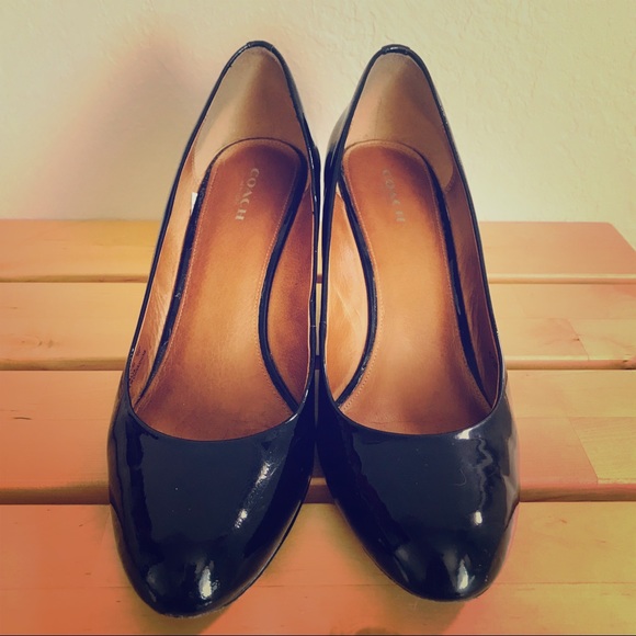 Coach Rileigh Black Patent Leather Wedges - 9B - In Box - Picture 1 of 8